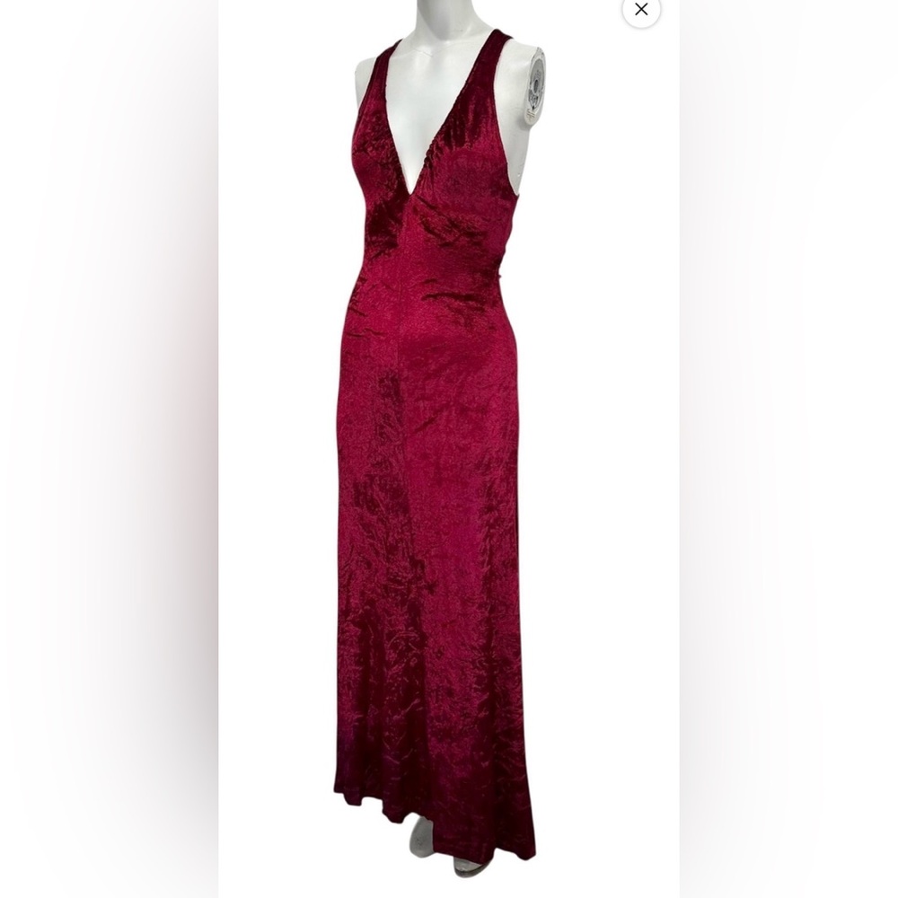 True Vintage 1970s Plunge Cross Back Dress Gown Crushed Velvet